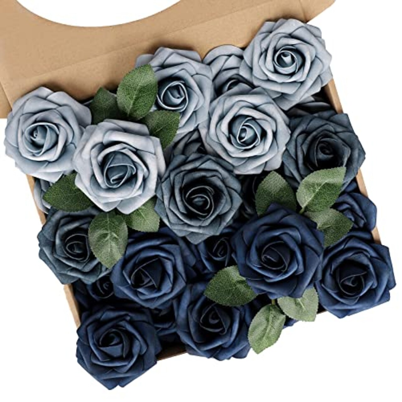 N&T NIETING Fake Roses,25pcs Artificial Flowers Dusty Blue Fake Roses Faux Flowers Fake Flowers for DIY Wedding Bouquets Centerpieces Floral Arrangements Home Decorations Shades of Navy Blue